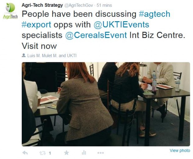 Agri-tech specialists discussing export opportunities at Cereals 2015